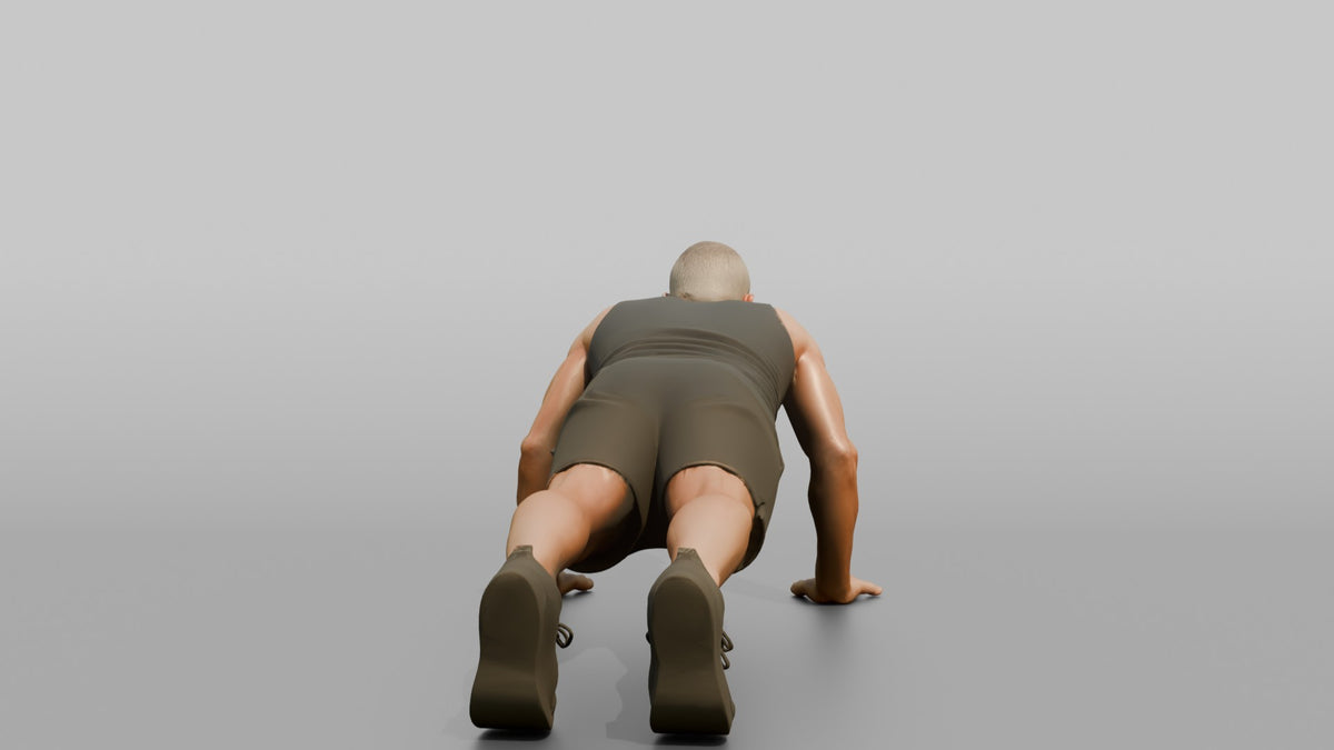 Bodyweight Athlete Man At The Bottom Of A Push-up - 3D character model, view 3