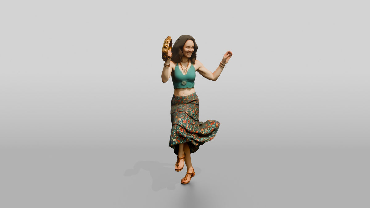 Boho Beach Dancer with a Tambourine - 3D character model, view 1