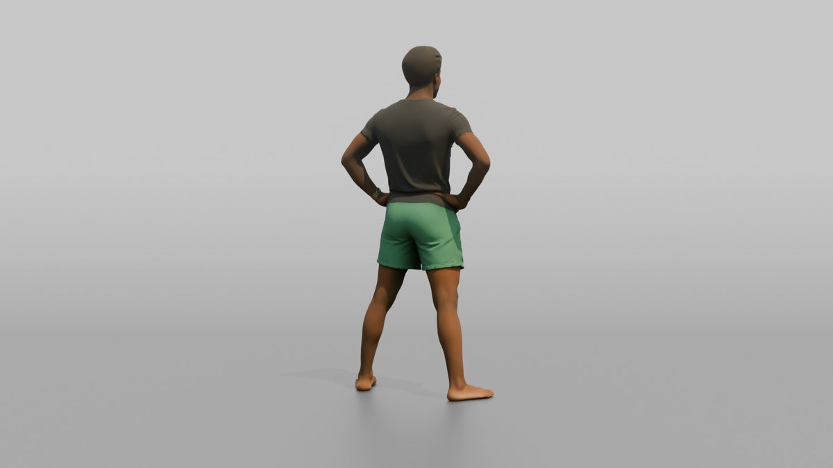 Physique Model Man Standing In A Confident Wide Stance, Hands On Hips - 3D character model, view 3