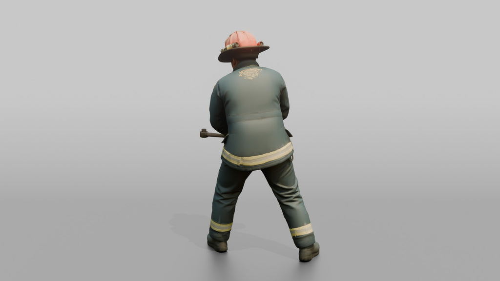 Firefighter Man Turning a Large Metal Fire Hydrant Valve Key