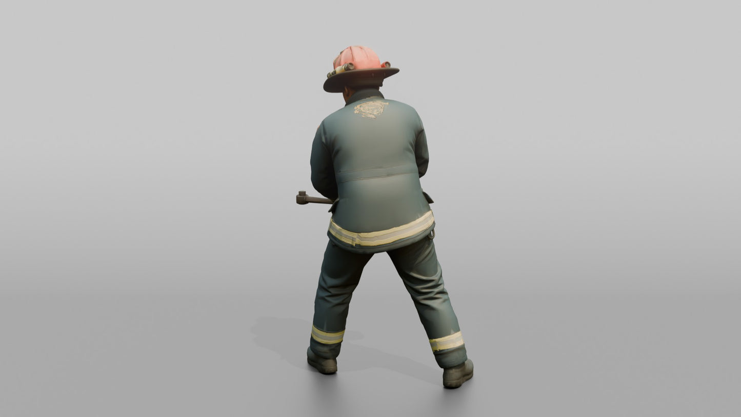 Firefighter Man Turning a Large Metal Fire Hydrant Valve Key