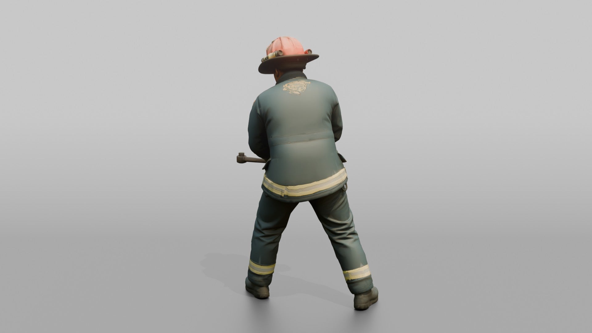 Firefighter Man Turning a Large Metal Fire Hydrant Valve Key