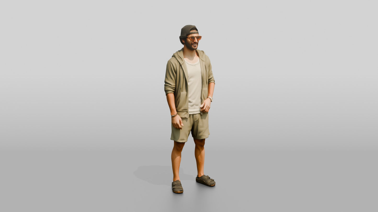 Multiracial Man Posing on the Boardwalk in Towel Hoodie