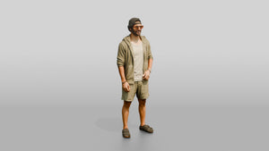 Multiracial Man Posing on the Boardwalk in Towel Hoodie - 3D character model, view 1