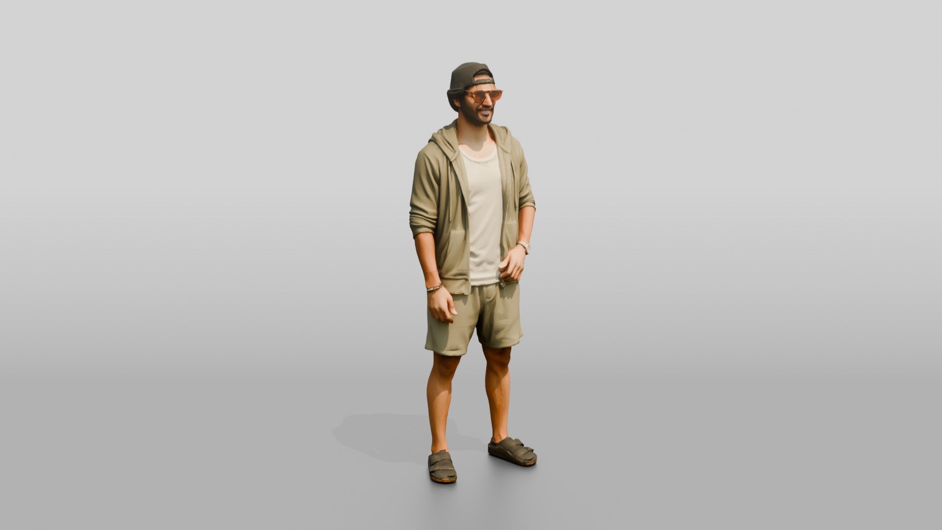 Multiracial Man Posing on the Boardwalk in Towel Hoodie