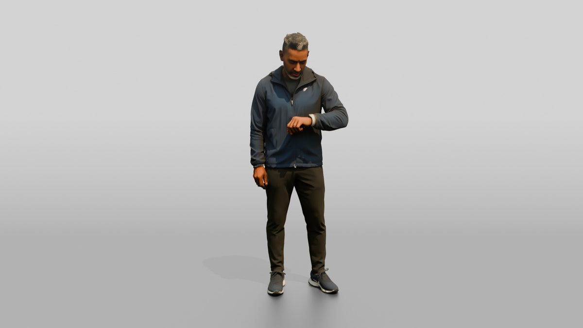 Black Man Checking His Watch in Windbreaker - 3D character model, view 5