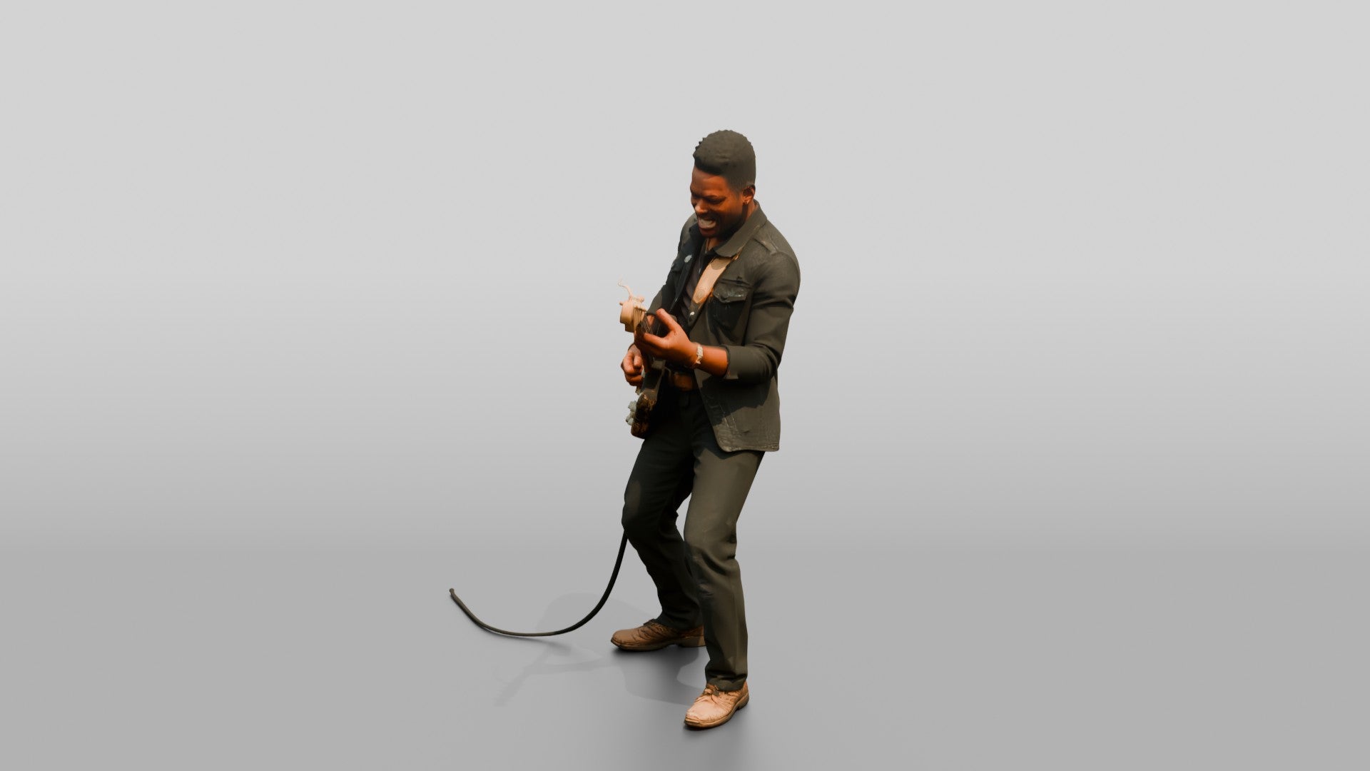 Blues Guitarist Bending an Electric Guitar String