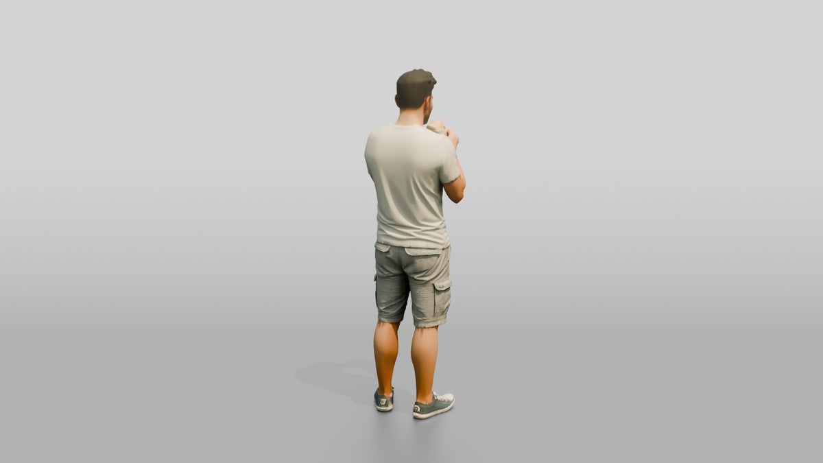 Stocky Young Turkish Man Eating a Pastry - 3D character model, view 3