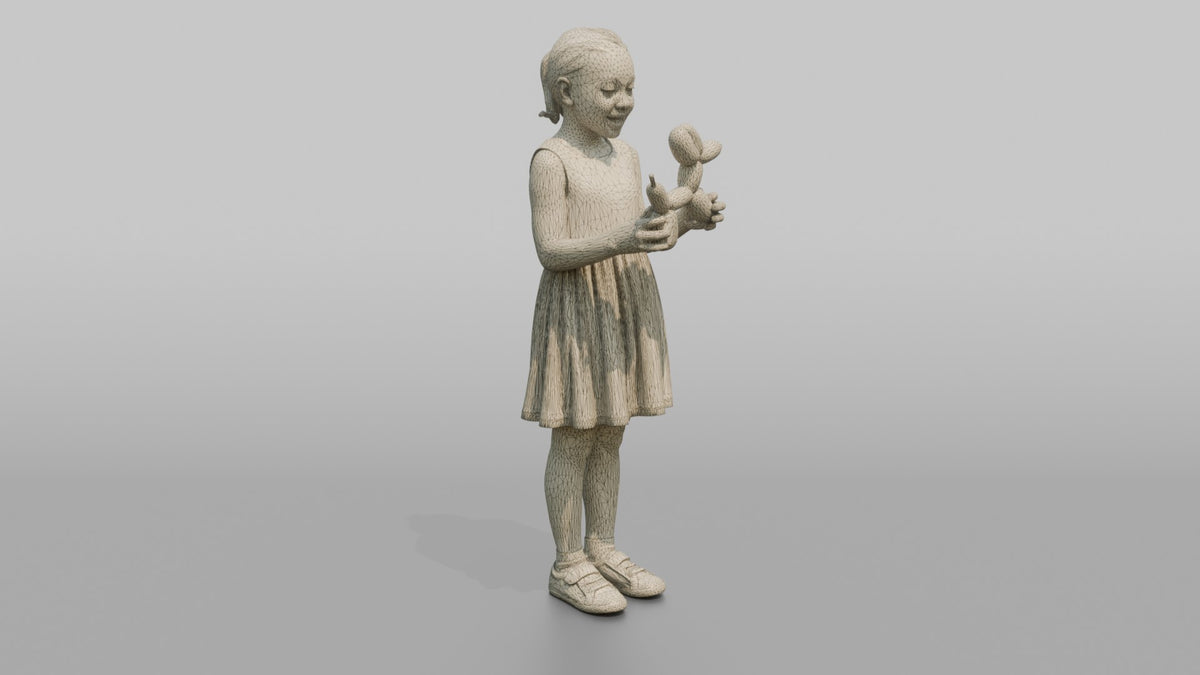 Daughter Holding A Balloon Animal With Both Hands - wireframe topology preview