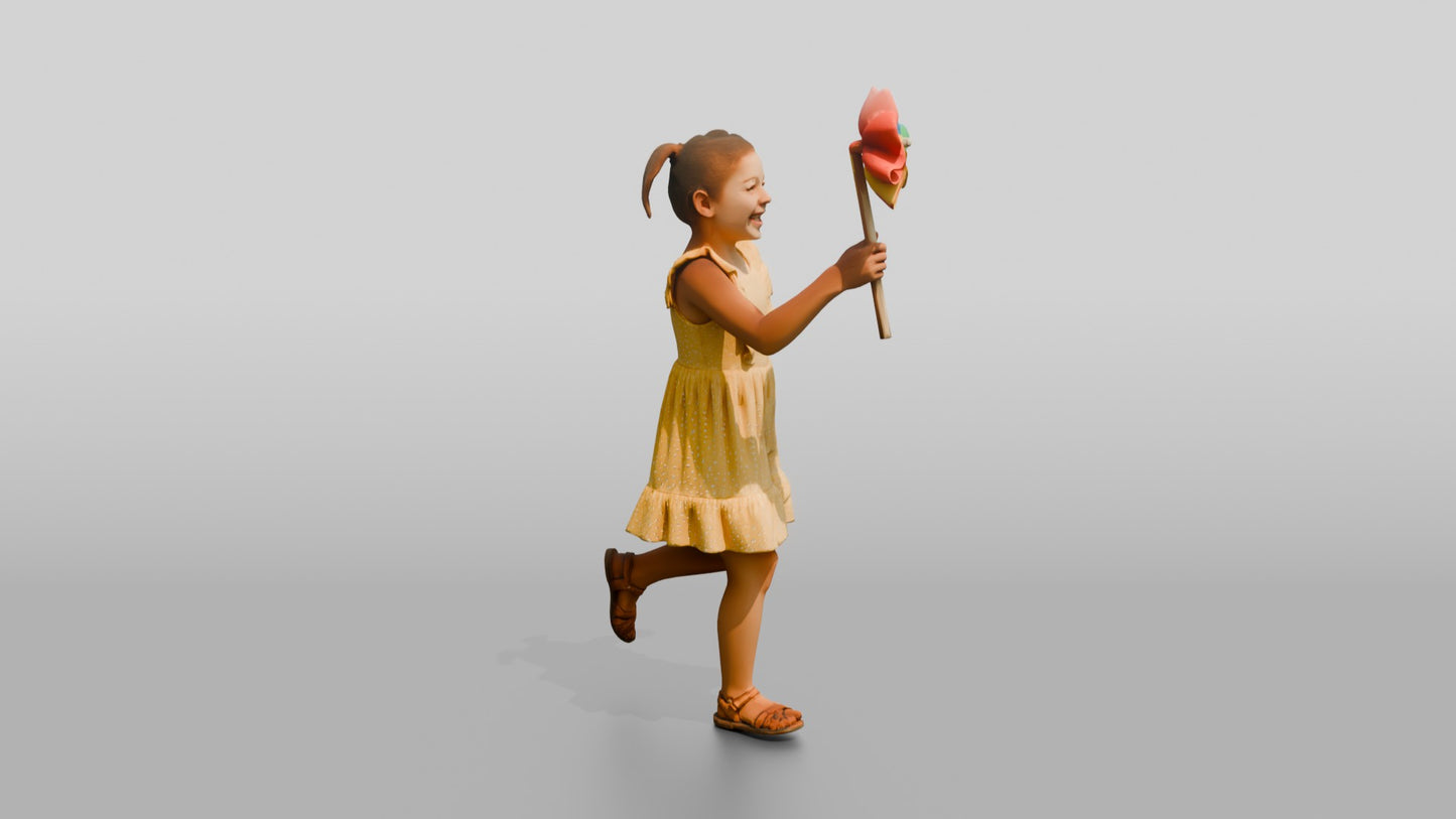 Petite Cypriot Girl Holding a Spinning Pinwheel