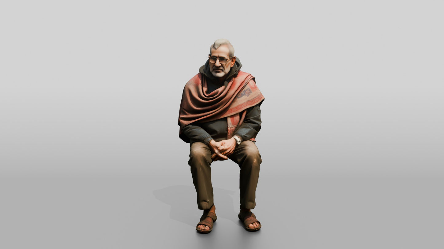 Elderly Indian Man in Shawl Watching the Rain