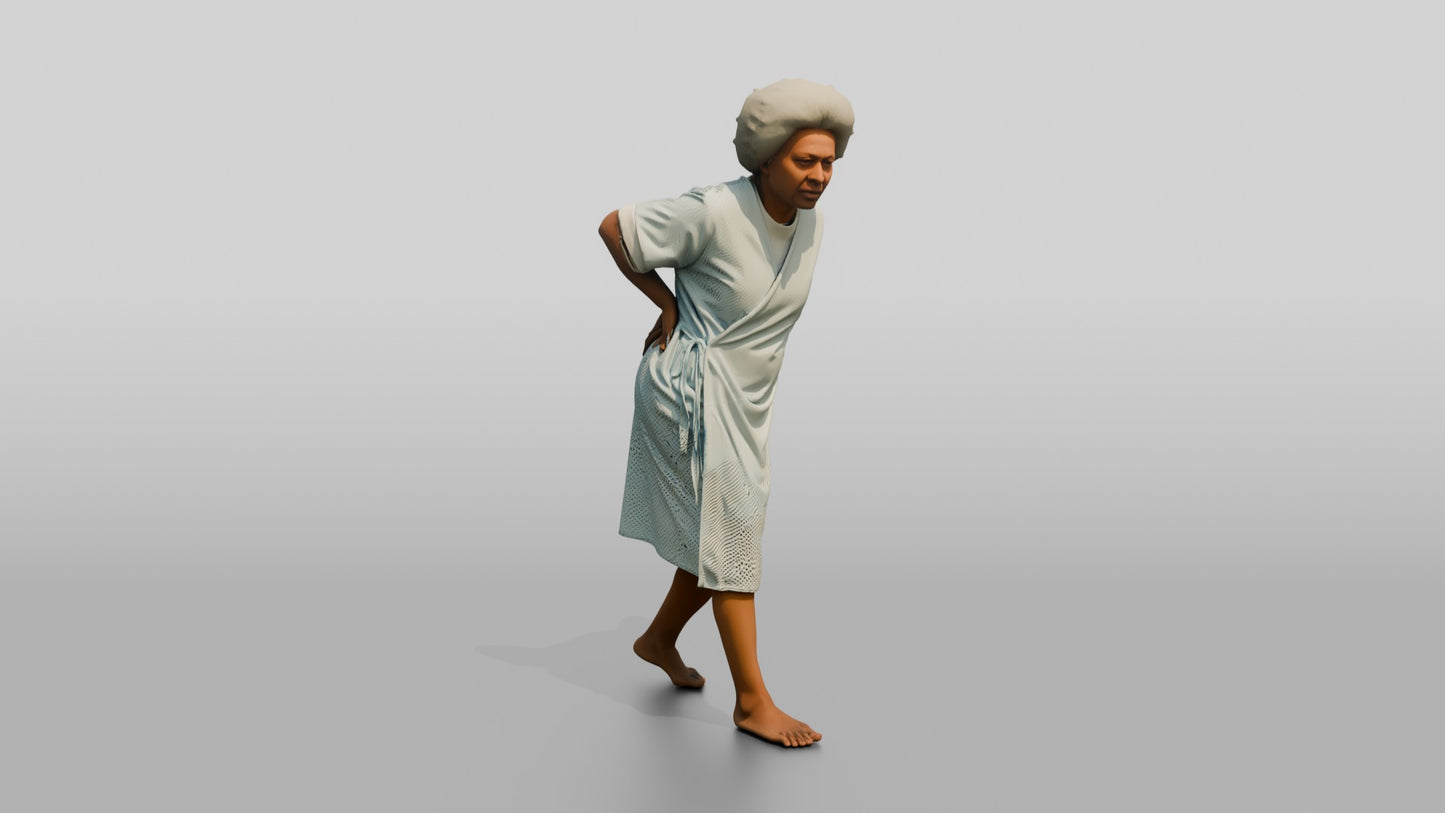 Elderly Woman Patient Walking with Back Pain