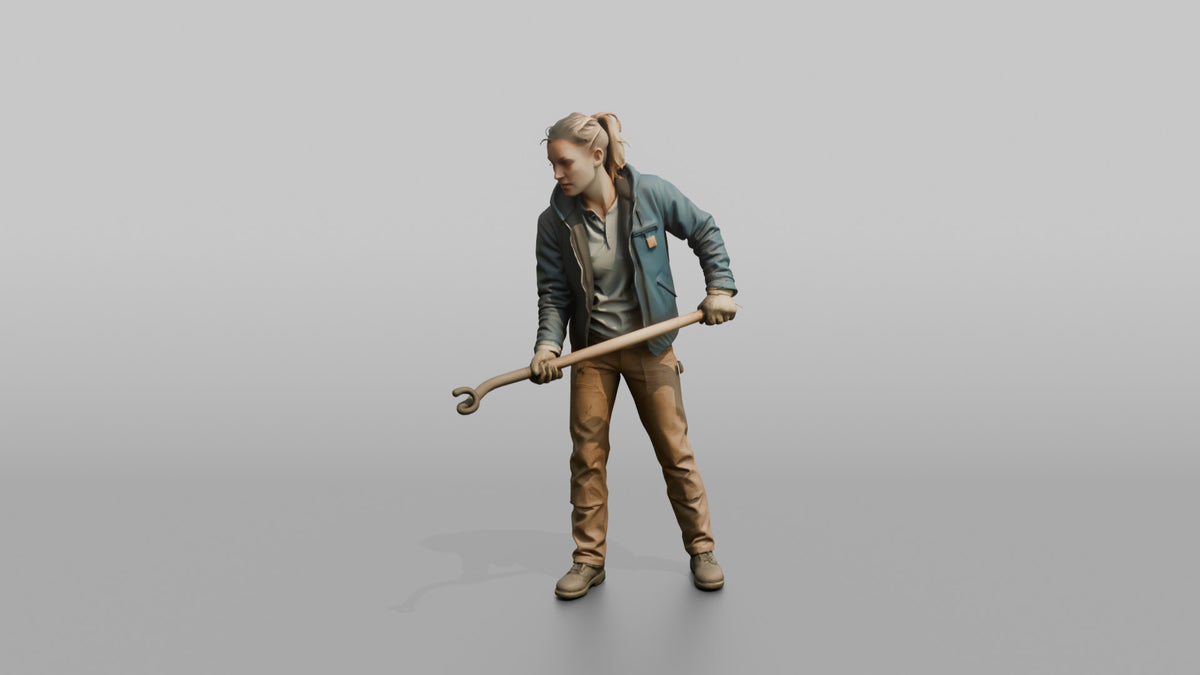 Farmer Pitchforking Dry Hay Into Pile - 3D character model, view 5
