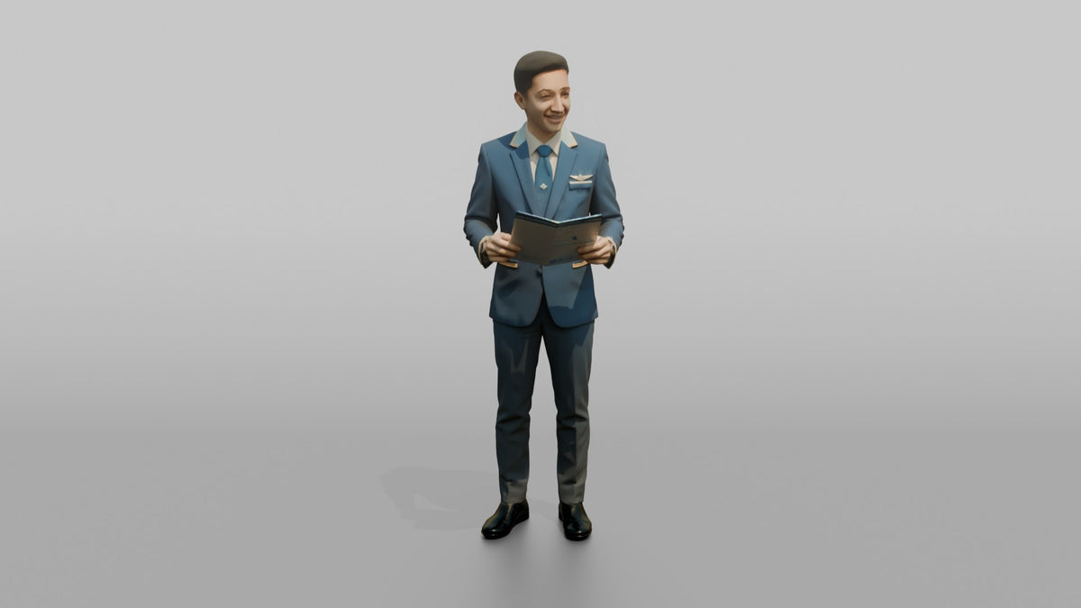 Caucasian Flight Attendant Rolling a Suitcase - 3D character model, view 5