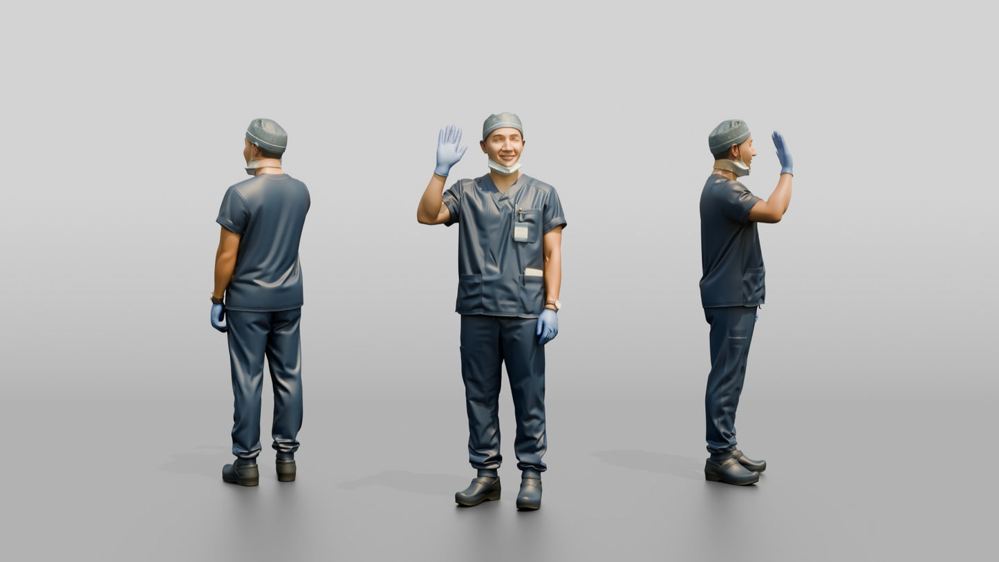 Young East Asian Man Doctor Waving