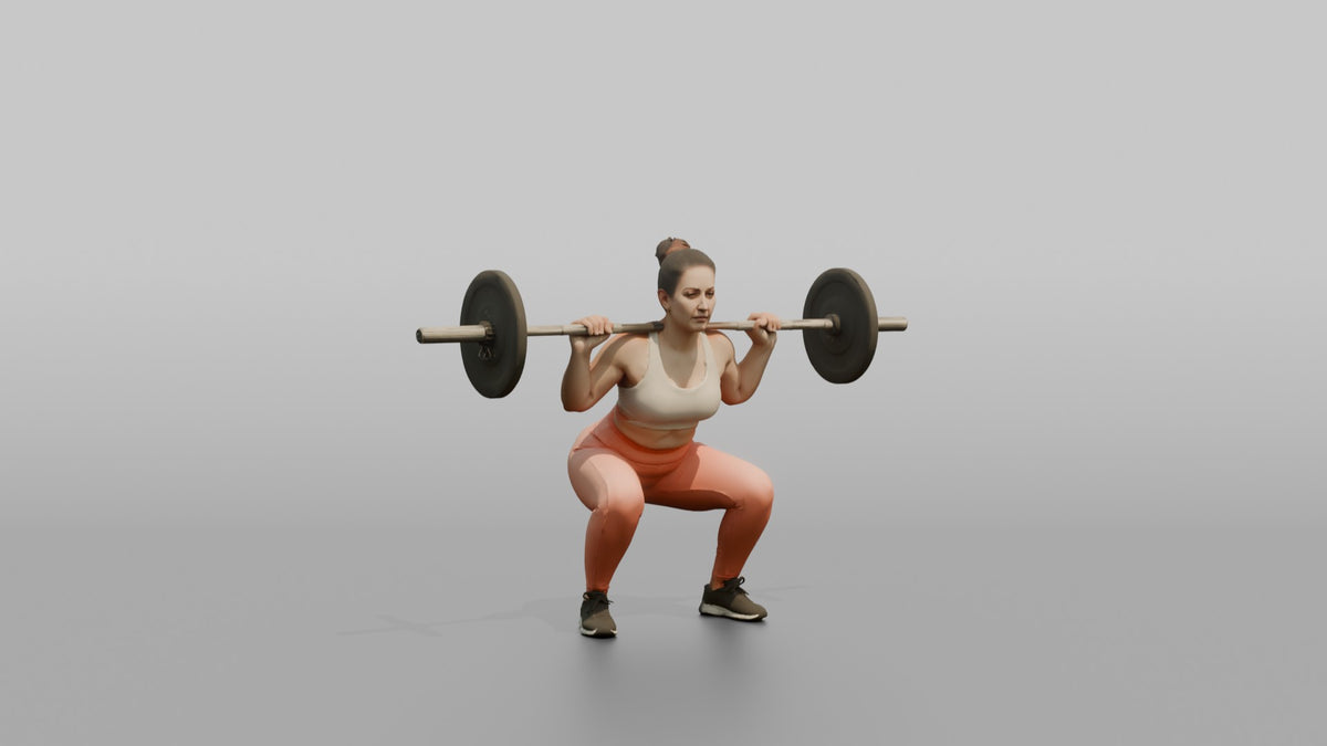 Weightlifter Woman Holding A Barbell Across The Shoulders In A Squat Stance - 3D character model