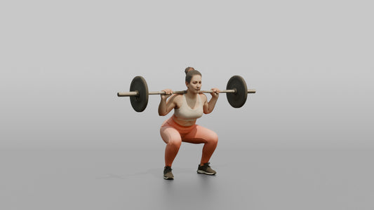 Weightlifter Woman Holding A Barbell Across The Shoulders In A Squat Stance - 3D character model