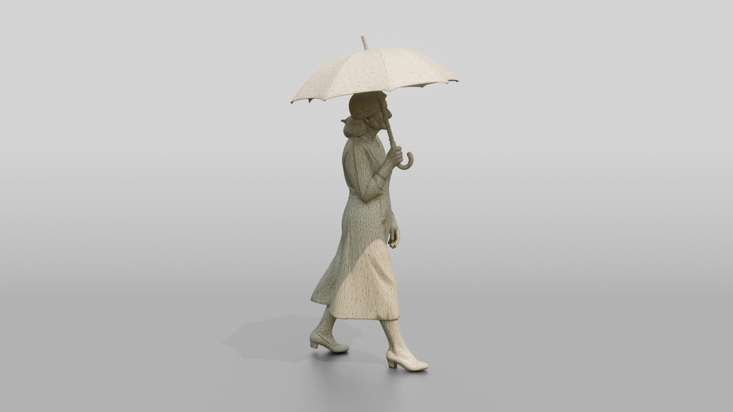 Elderly Slender Greek Woman Holding a Parasol