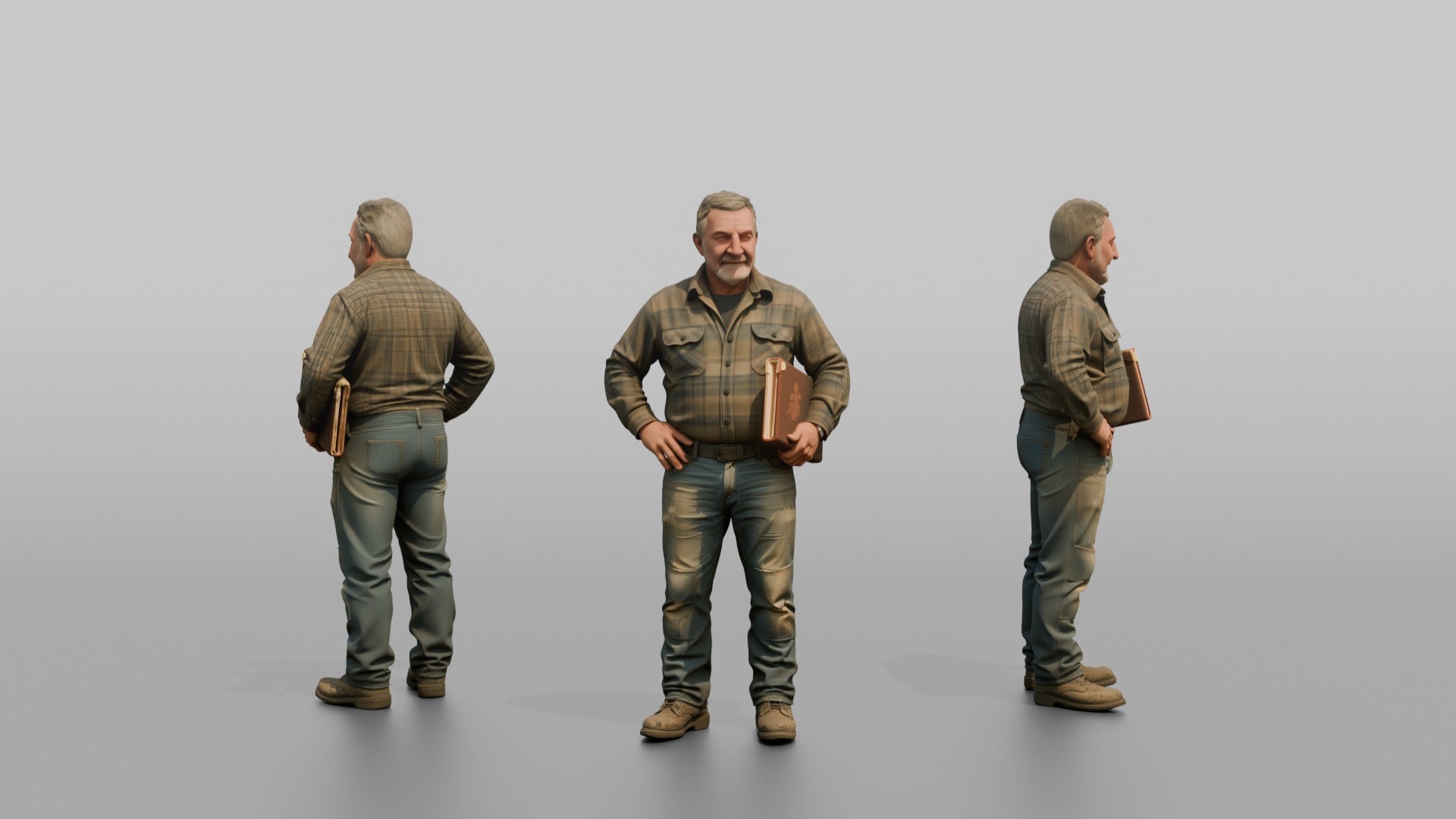 Farmer Standing Hands On Hips Holding Leather