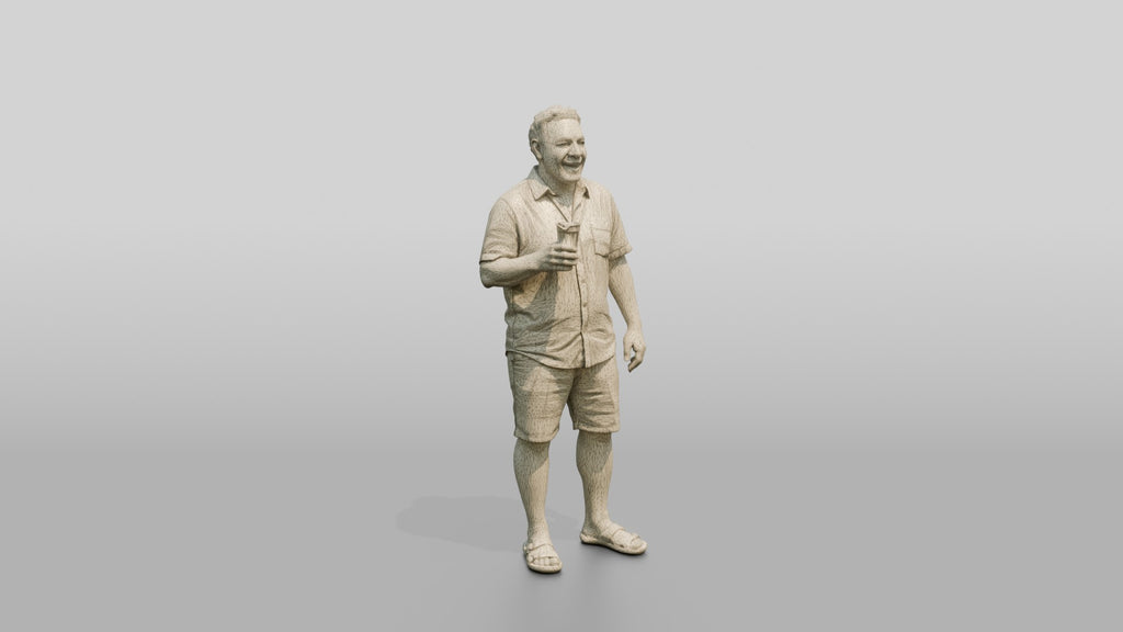 Stocky Egyptian Man Laughing with a Cold Drink