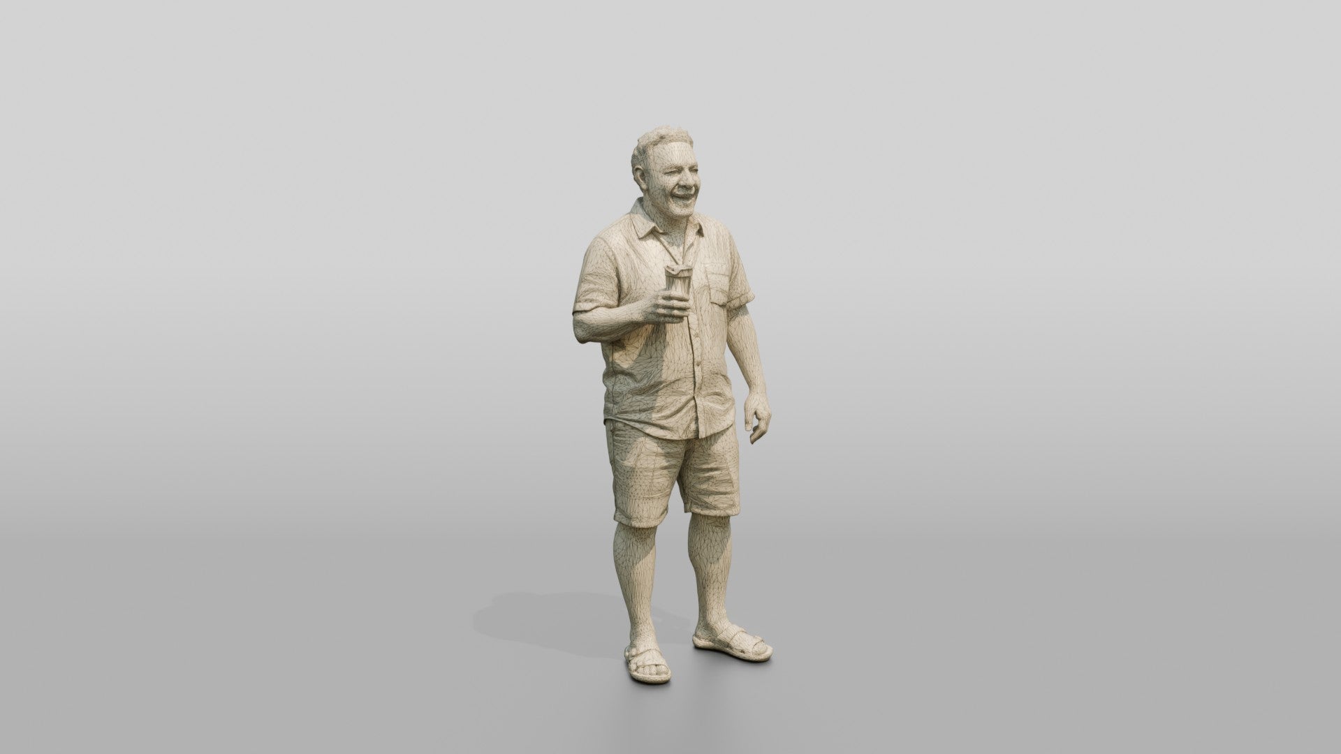 Stocky Egyptian Man Laughing with a Cold Drink