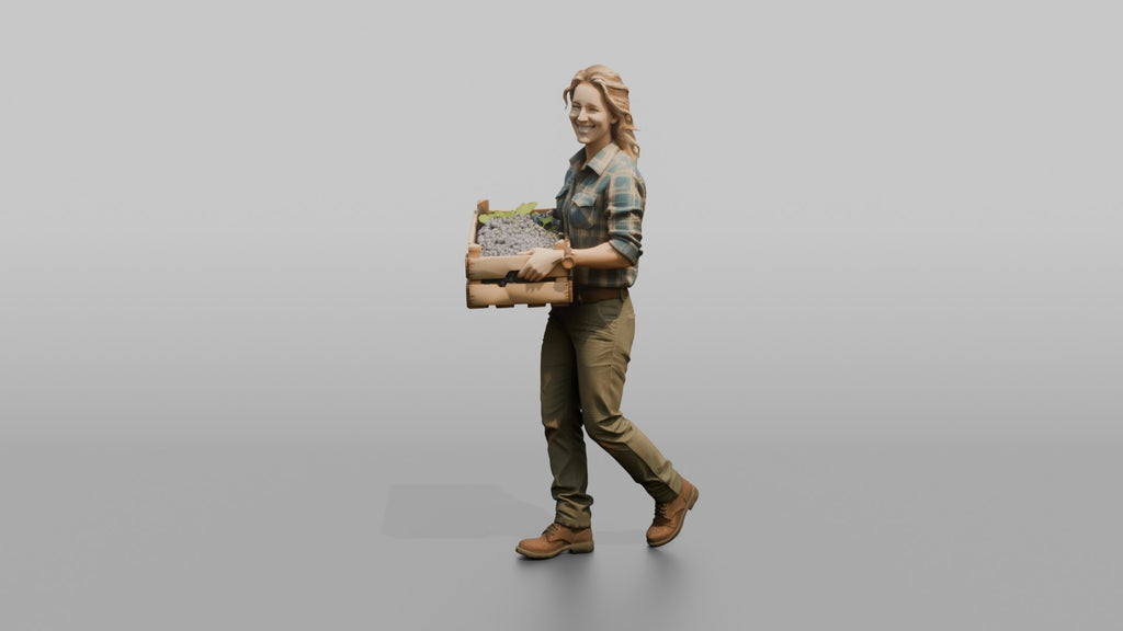 Farmer Carrying Wooden Crate Of Freshly Picked Wine