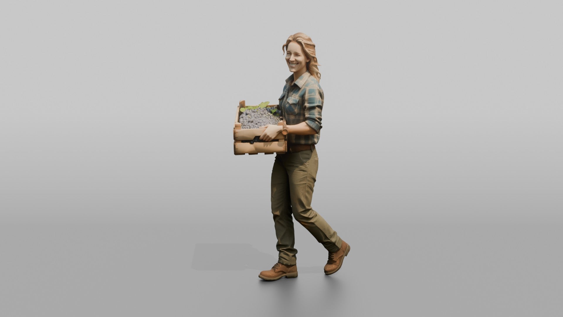 Farmer Carrying Wooden Crate Of Freshly Picked Wine
