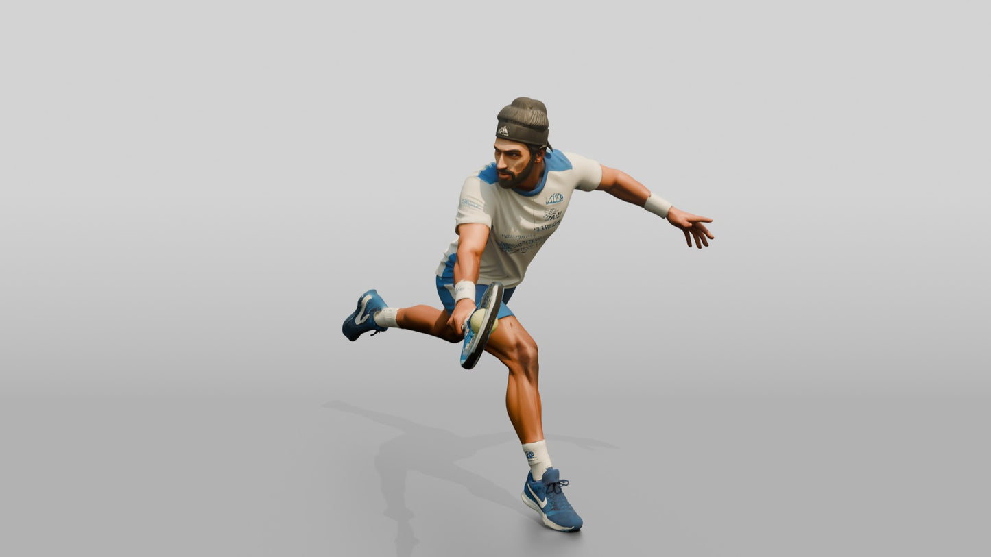 Male Tennis Player Lunging for a Backhand Return