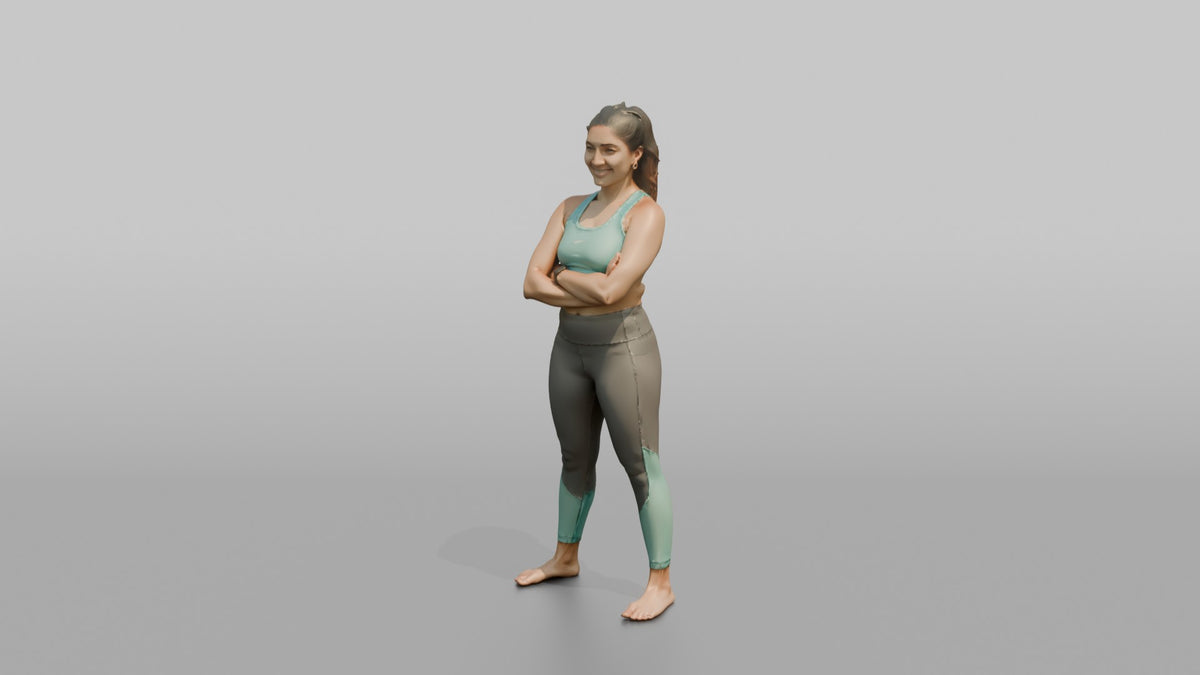 Physique Model Woman Standing With Arms Crossed, Confident Post-workout Stance - 3D character model, view 4