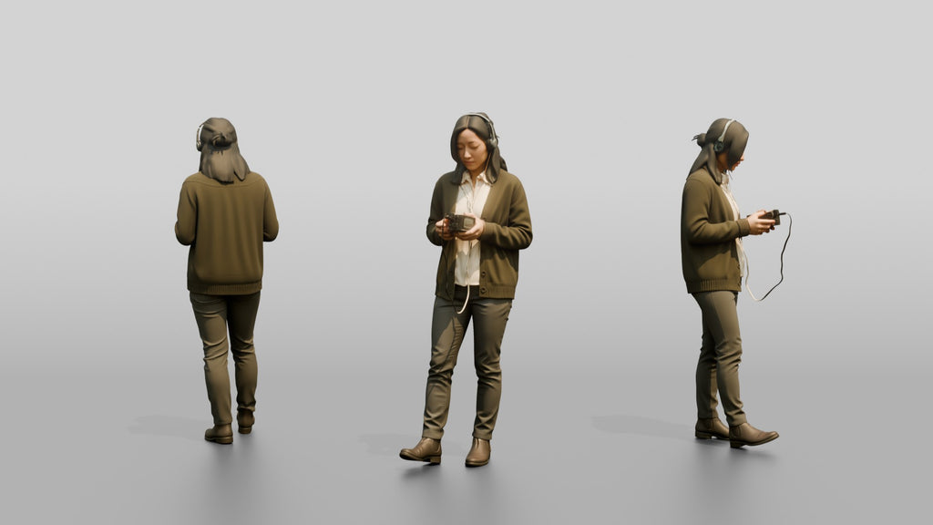 Homeless Woman Listening Intently to a Small Tape Player