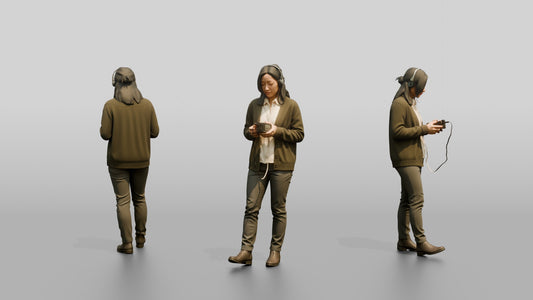 Homeless Woman Listening Intently to a Small Tape Player