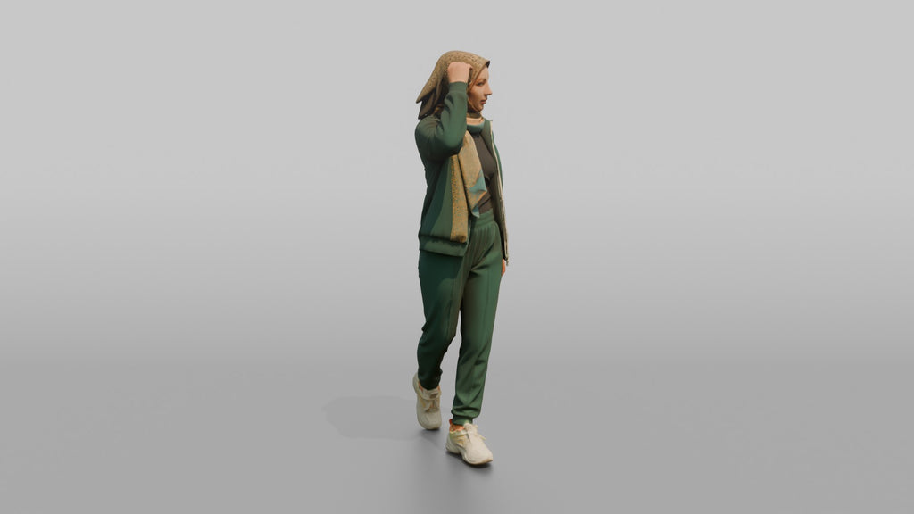 Hijab Woman in Green Tracksuit Walking