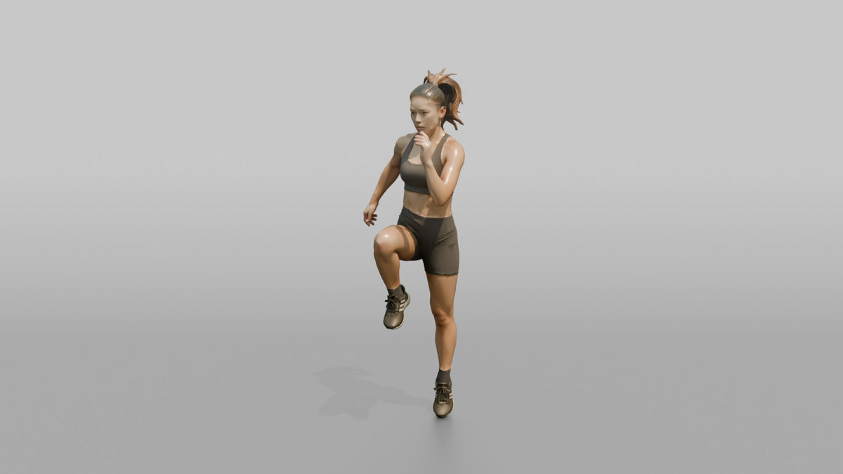Cardio Athlete Woman Doing High Knees In Place - 3D character model, view 4
