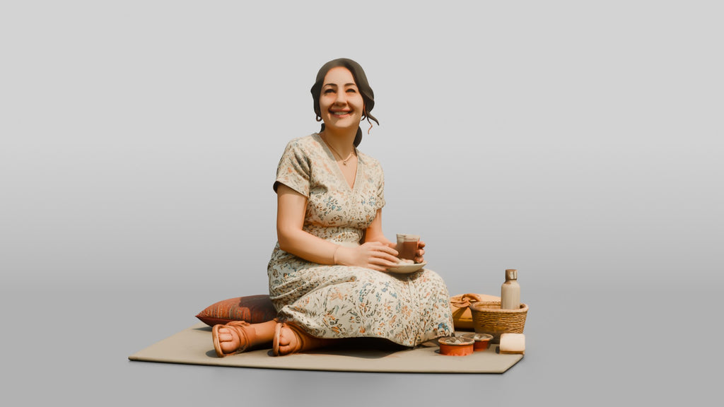 Middle-Aged Turkish Woman on a Park Picnic Blanket