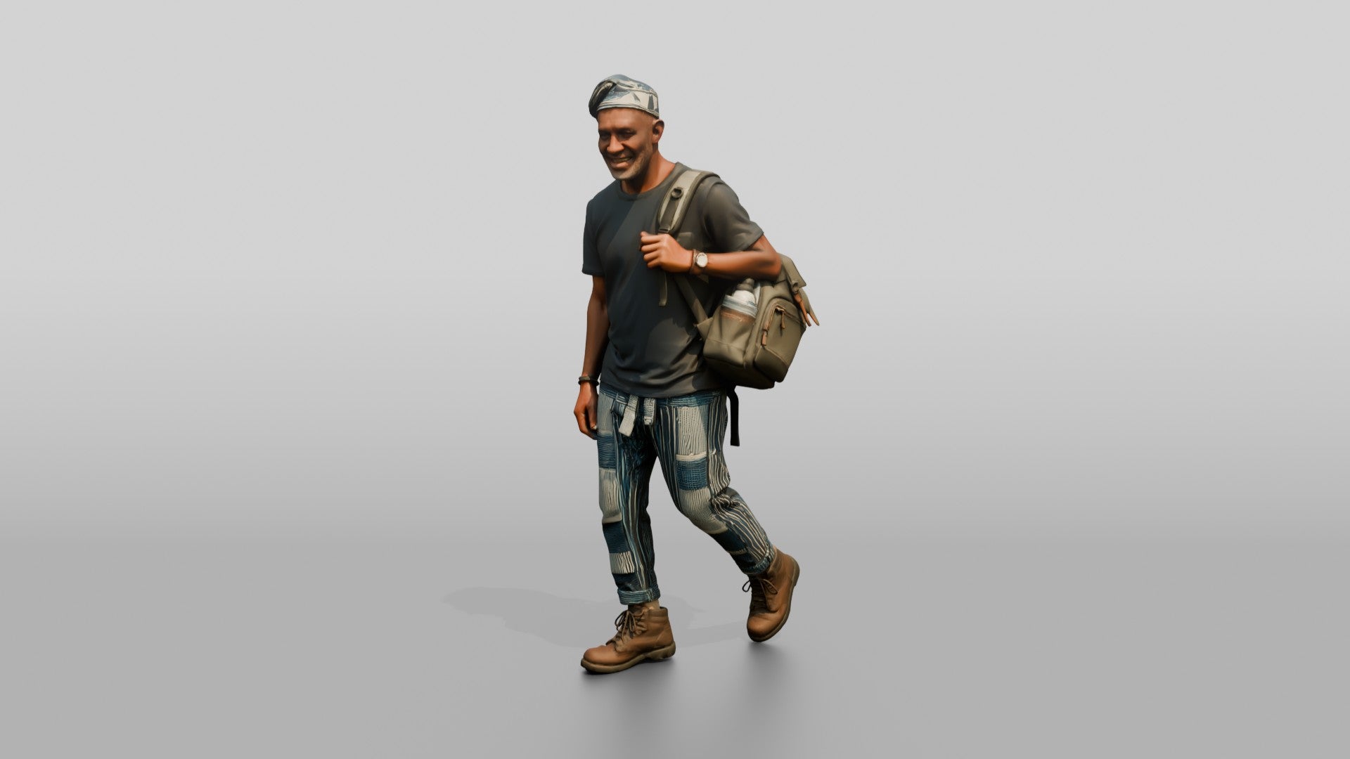 Elderly African Man Exploring with a Backpack