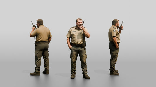White Male Guard in a Khaki Guard Uniform