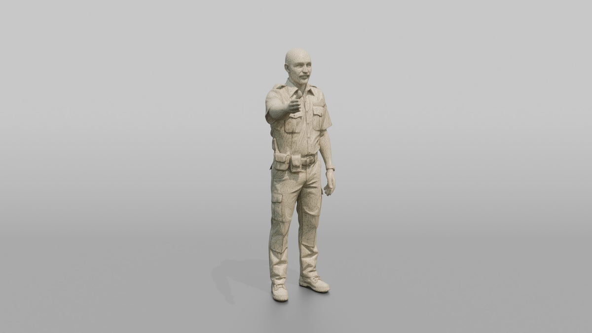 Door Staff Man Gesturing For A Guest To Step Forward - wireframe topology preview