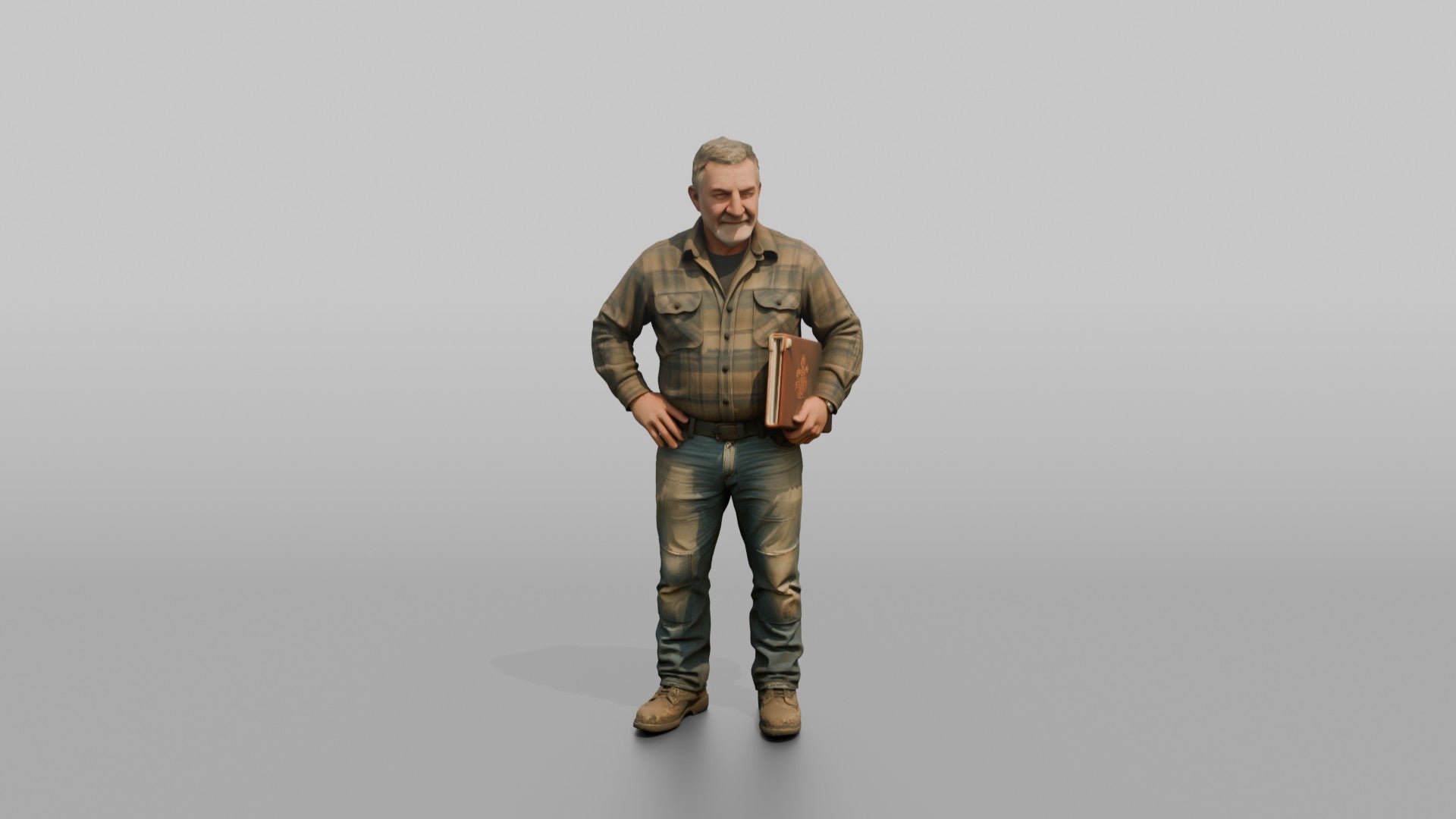 Farmer Standing Hands On Hips Holding Leather