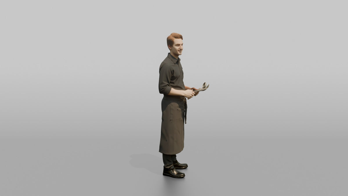 Server Woman Holding A Serving Spoon And Fork - 3D character model, view 2