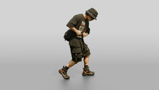 Techwear Man in Graphic Bucket Hat Streetwear - 3D character model, view 1