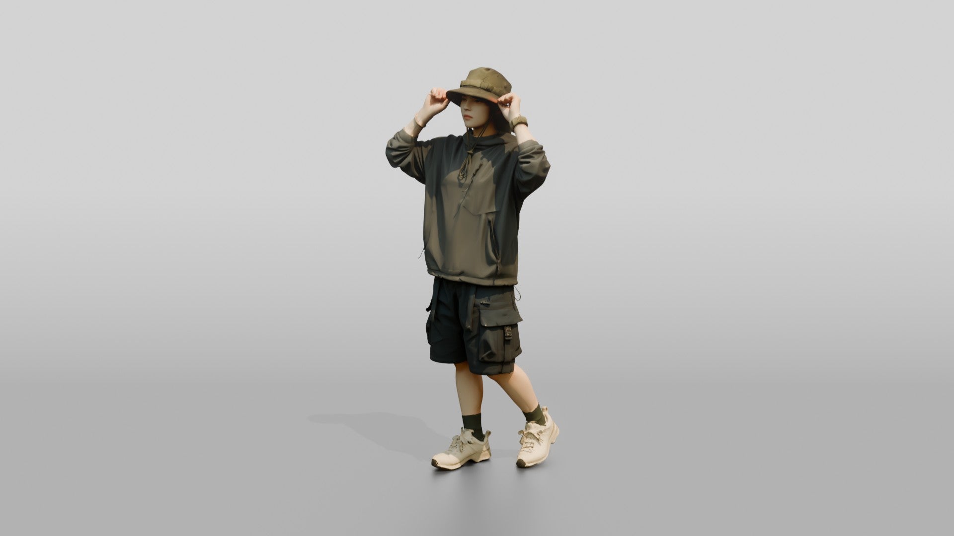 Woman Adjusting Her Tactical Bucket Hat