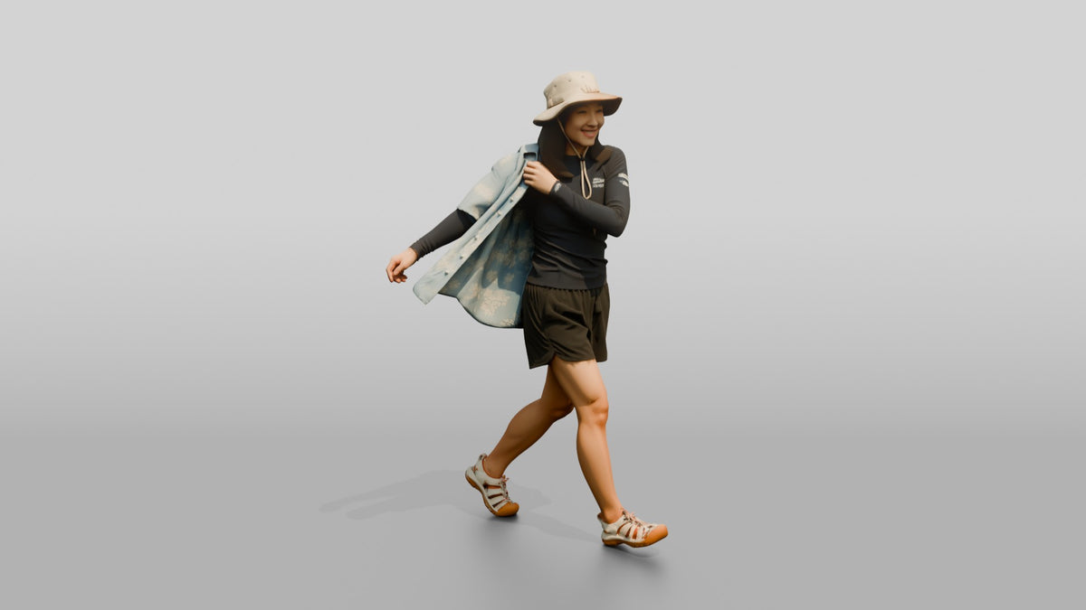 Woman Shrugging On Open Beach Shirt - 3D character model, view 5