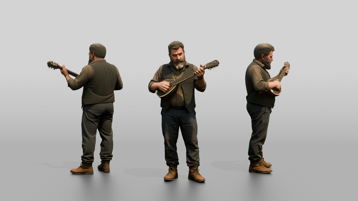 Baglama Player Plucking String Instrument - 3D character model