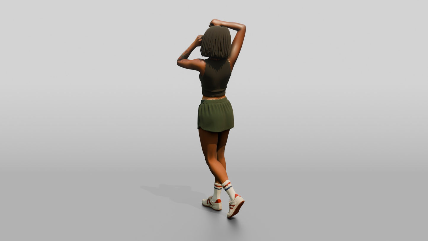 Woman Posing with Hands in Hair in Green Skort