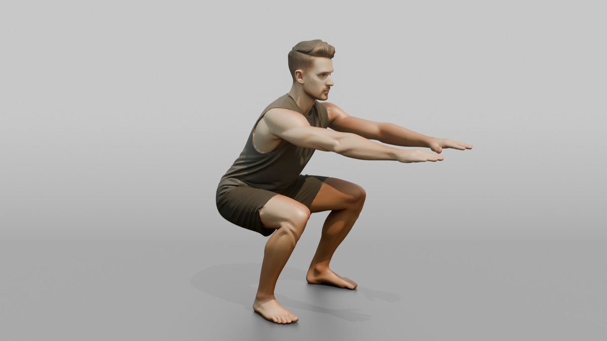 Fitness Influencer Man Holding A Deep Squat Position - 3D character model