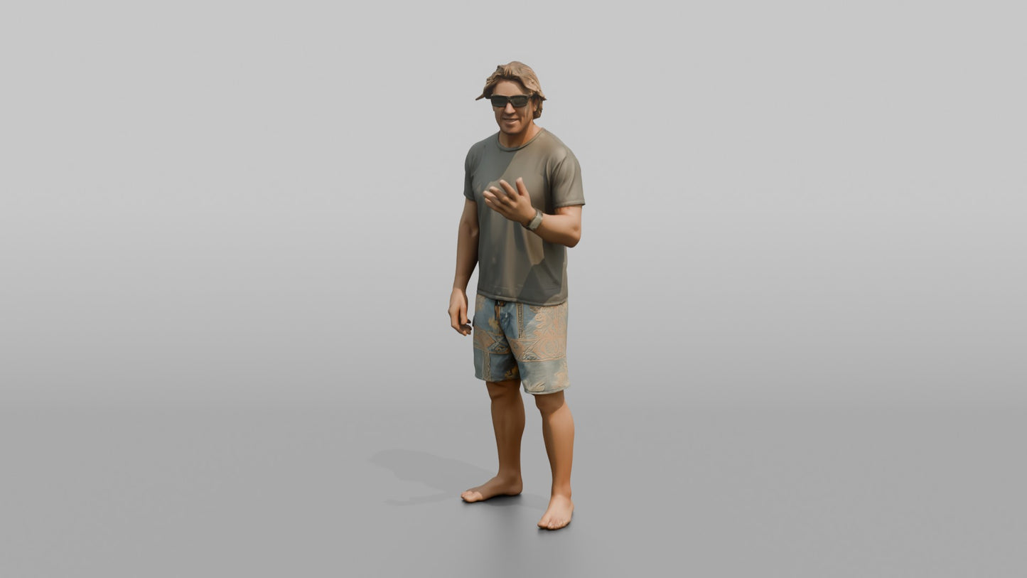 Surfer Mid-Conversation on the Beach