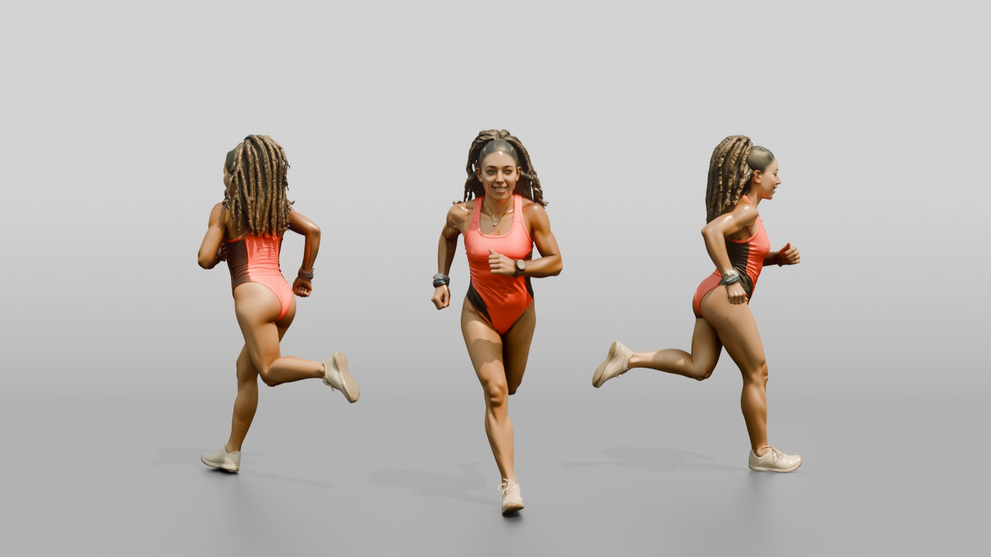 Latina Fitness Athlete Running in Coral Swimsuit