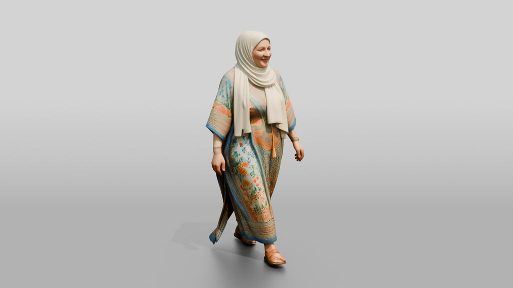Plus-Size Middle-Aged Jordanian Woman in Hijab and Kaftan