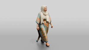 Plus-Size Middle-Aged Jordanian Woman in Hijab and Kaftan - 3D character model, view 1