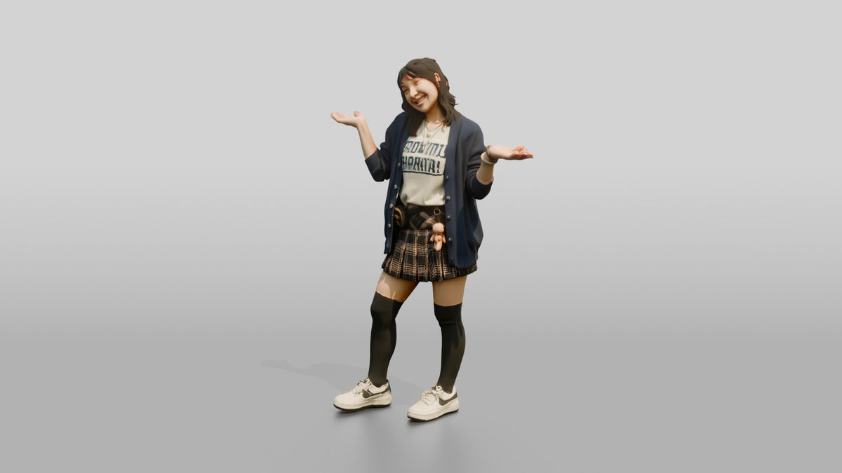 Asian Woman Shrugging Playfully - 3D character model, view 4